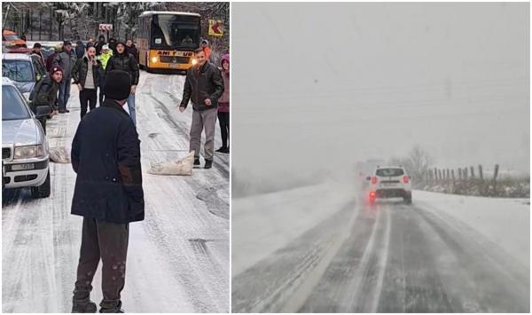"E numai gheaţă, frate!" Haos pe drumurile din Bistrița, după ce utilajele de deszăpezire au fost trimise "în concediu"