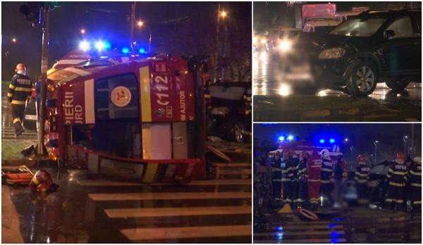 Un șofer care se grăbea cu fetiția la spital a spulberat o ambulanță cu pacient, în București. Un copil de 6 ani, printre răniți