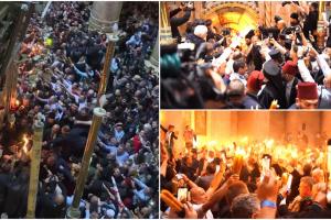 Mii de credincioşi, martori la miracolul ortodoxiei. Flacăra Sfântă s-a aprins la Ierusalim cu o oră mai târziu decât în ultimii ani