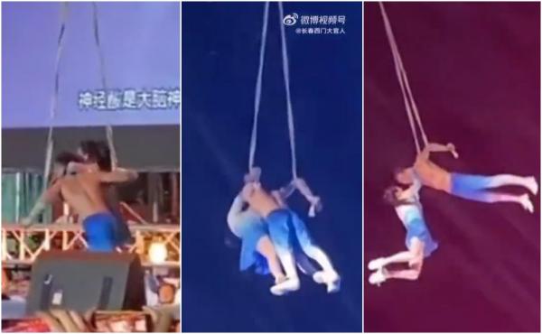 Momentul îngrozitor în care o acrobată cade şi moare în timpul spectacolului, după ce soţul o scapă. Imaginile şocante, filmate de public, în China