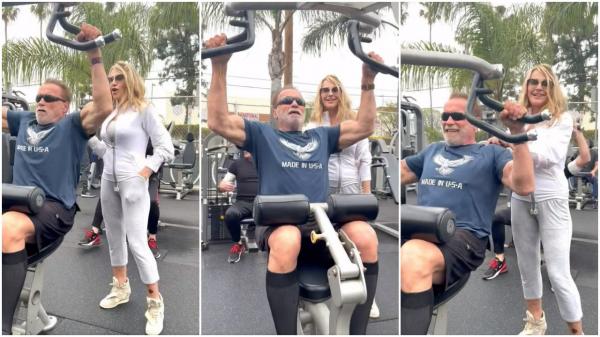 Nadia Comăneci și Arnold Schwarzenegger, parteneri de antrenament. Campioana olimpică, o inspirație pentru actor