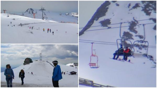 1 Mai pe schiuri. Zeci de turiști s-au distrat pe pârtiile din Sinaia, administratorii cred că sezonul de schi ar putea fi prelungit cu încă o săptămână