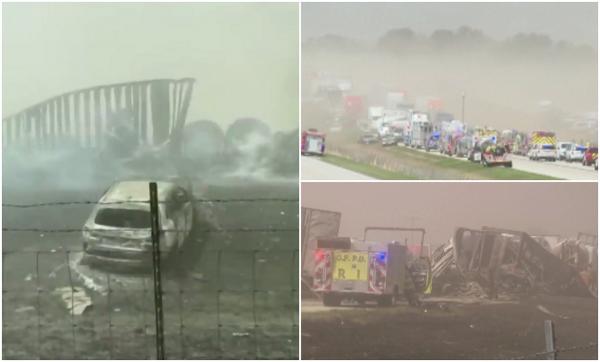 Carambol uriaș, cu zeci de mașini și camioane, sunt șase morți și peste 30 de răniți. O furtună de praf a lovit o autostradă din Illinois, SUA