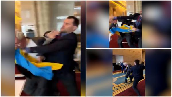 "Ia-ţi labele de pe Ucraina, gunoi rus!" Momentul în care un delegat ucrainean îi trage un pumn în faţă unui delegat rus