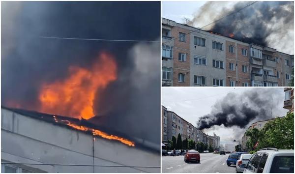 "Au început să ardă ramele şi picau bucăţile". Bloc din Hațeg, curprins de flăcări uriașe, zeci de oameni au fost evacuați