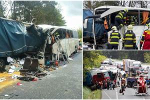 "Este un masacru, jumătate din autobuz este sub camion". TIR românesc, accident cu un mort și zeci de răniți pe o autostradă din Slovacia