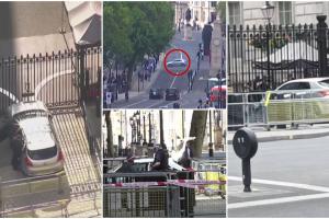 Momentul în care o maşină s-a izbit de porţile din Downing Street, reşedinţa premierului britanic. Şoferul, arestat