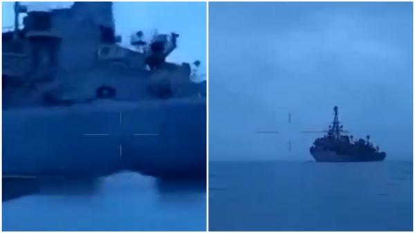 Momentul în care o dronă vine cu viteză spre nava rusă spion "Ivan Khurs" în Marea Neagră. Ucrainenii se laudă că au lovit-o, ruşii neagă