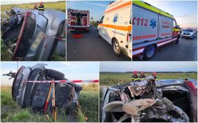 Doi oameni au sfârșit pe o șosea din Giurgiu. Au murit pe loc, pe bancheta din spate, după ce o șoferiță a pierdut controlul volanului și s-a răsturnat cu mașina
