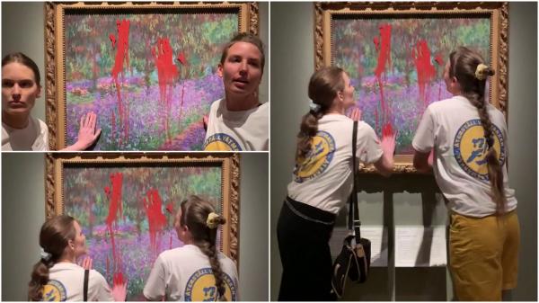 Două activiste de mediu au vandalizat un tablou de Monet, într-un muzeu din Stockholm. Și-au lipit palmele de pictură și au acoperit-o cu vopsea