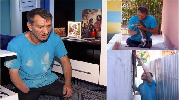 Din scaunul cu rotile, Vasile îşi construieşte singur o casă. Şi-a pierdut picioarele şi o mână la 37 de ani, dar nu s-a dat bătut: "Am rămas cu Bunul Dumnezeu"