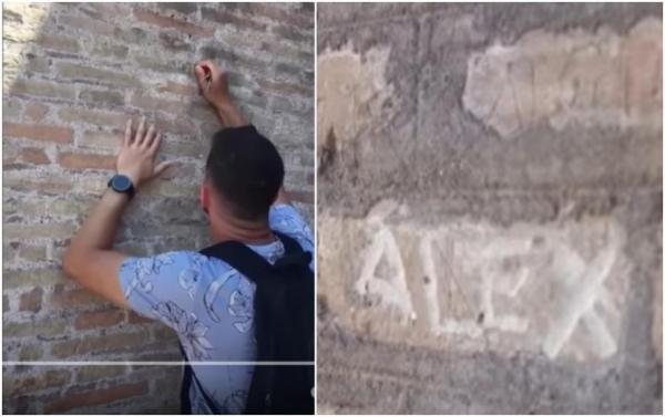 Turistul britanic care şi-a scris numele său şi pe al iubitei pe Colosseumul din Roma riscă până la 5 ani de închisoare