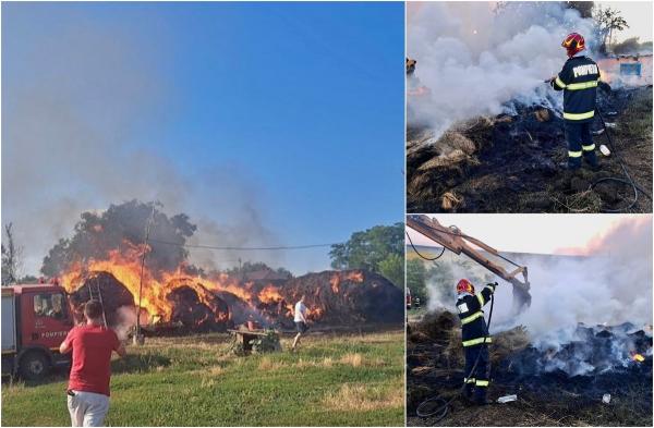 Incendiu puternic la un depozit de furaje din Botoşani. Pompierii s-au luptat din greu cu flăcările, care ameninţau casele oamenilor
