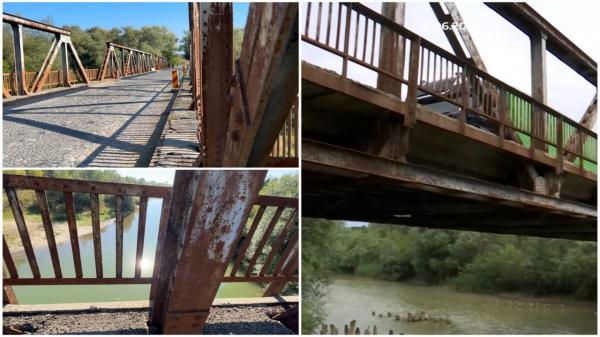 Podul de peste Siret, nerenovat de un secol, stă să se prăbuşească. Oamenii spun că se desprind cu mâna bucăţile de beton 
