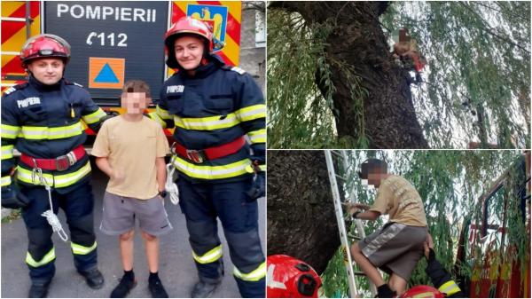 Joacă între copii încheiată cu intervenţia pompierilor. Un băiat din Hunedoara a rămas blocat într-un copac, după ce a vrut să se ascundă de prietenii lui