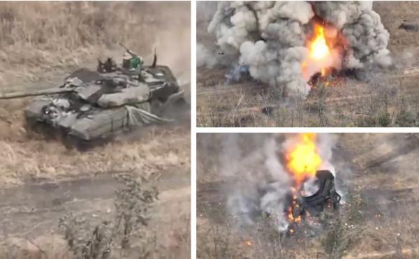 Proiectil cu uraniu sărăcit sau greşeală de proiectare? T-90M, "Distrugătorul lui Putin", transformat într-o grămadă de scrum şi cenusă, în Ucraina