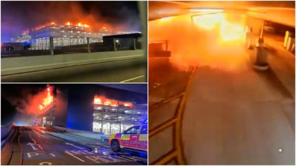 Incendiul de la Aeroportul din Luton. Camerele video au surprins momentul în care ultimul etaj al parcării cedează: "Era tot în flăcări, era dezastru ce era acolo"