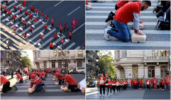 Ziua Mondială a Rescuscitării. Zeci de oameni au efectuat pe manechine manevrele salvatoare de vieți, în Piaţa Romană din Capitală