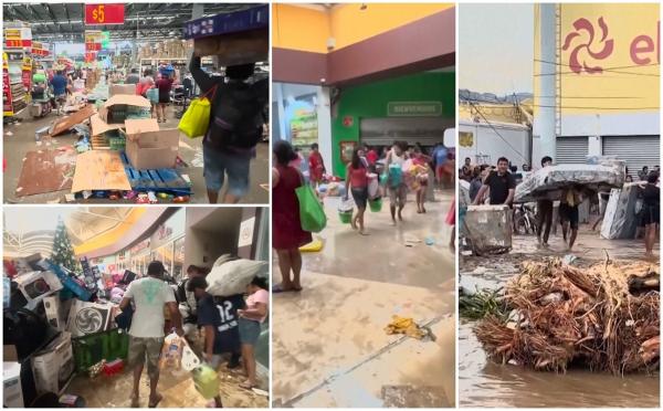 Staţiunea Acapulco din Mexic, devastată de jafuri în urma dezastrului lăsat de uraganul Otis. Mii de oameni au rămas fără apă şi mâncare