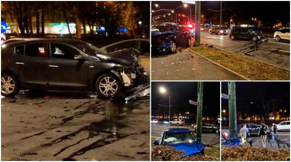Impact violent între două maşini în Braşov. Unul din autoturisme a ajuns pe trotuar, iar o persoană a ajuns la spital în stare gravă