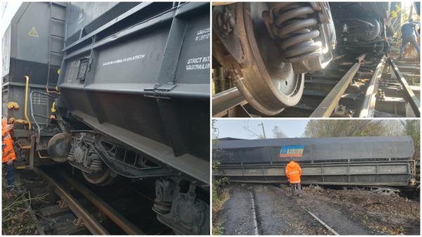 Cum s-a produs accidentul feroviar din Gorj. Un tren cu zeci de tone de cărbune a deraiat: "Este jalnic! Simţi că sare de pe șine"