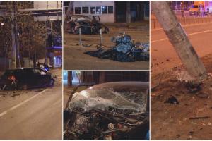 Un şofer beat a făcut prăpăd pe şoseaua Alexandriei din Bucureşti. Motorul maşinii a zburat pe asfalt, după o cursă nebună şi un impact devastator