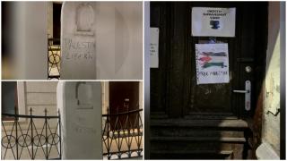Femeie de 33 de ani, suspectată că ar fi vandalizat o sinagogă din Sighetu Marmaţiei. Clădirea, acoperită de mesaje de susţinere pentru Palestina
