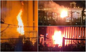 Anchetă după incendiul de la Hidrocentrala Porțile de Fier 1. Flăcări de câțiva metri au cuprins un transformator electric; a fost pericol de explozie