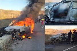 O şoferiţă de 66 de ani a ars de vie, după ce s-a izbit puternic de un cap de pod în Alba. Din maşină a mai rămas doar scrumul