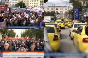 Taximetriştii îngheață traficul din Atena. Protestul lor va coincide cu o altă grevă. Evenimentele vor amâna zboruri și vor bloca feriboturile în port
