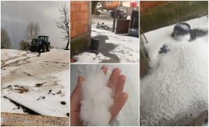 O furtună cu grindină a lovit în Arad, ninsorile continuă la munte. Cât mai durează episodul de iarnă în România