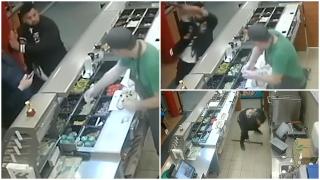 Momentul terifiant în care angajatul unei benzinării este atacat cu toporul, în București. S-a ferit de moarte în ultima clipă