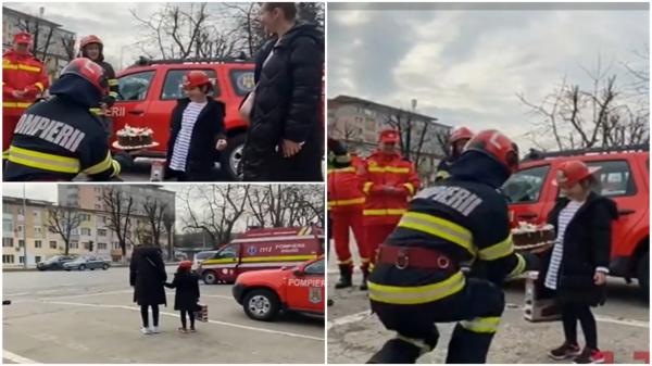 Visul unei fetiţe de 7 ani din Hunedoara, devenit realitate. Pompierii din oraş i-au organizat micuţei cea mai frumoasă aniversare surpriză
