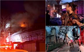 Clădirea istorică din inima Bucureştiului, mistuită de flăcări. Fumul gros s-a văzut de la kilometri distanţă