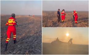 O fetiţă de 5 ani şi părinţii ei, blocaţi pe un câmp în flăcări, în Delta Dunării. Pompierii i-au salvat după ce tatăl a sunat la 112
