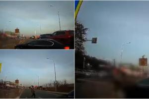 Bărbat luat pe capota unei mașini, pe o trecere din Iași. Vehiculul care îi acordase prioritate, împis în bărbat de o platformă care l-a izbit din spate