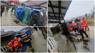 Accident grav într-un sat din Suceava. O autoutilitară cu şase persoane s-a răsturnat într-o curte. Trei oameni, blocaţi între fiarele maşinii