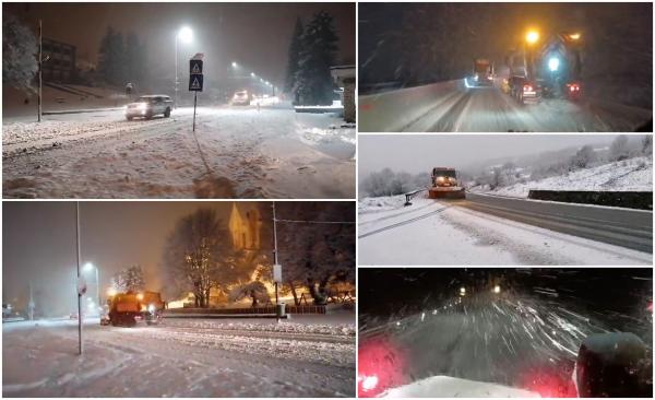 Ninge abundent în centrul țării. Drumarii intervin acum cu zeci de utilaje și materiale antiderapante