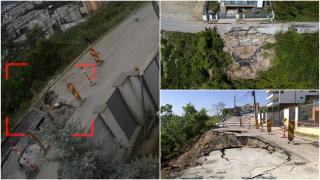 Momentul în care strada din Cluj s-a surpat și s-a format un crater uriaș. Un cartier riscă să rămână izolat: "Am început să ne mutăm lucrurile"