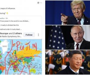 Emisarul lui Putin a repostat o imagine cu lumea împărțită în trei sfere de influenţă: SUA, Rusia şi China