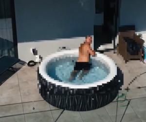 Momentul capturării unui traficant din Bistrița, reperat de dronă în timp ce se relaxa în piscină
