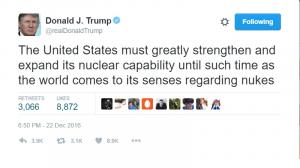 Anunţ şocant al Preşedintelui ales al SUA, Donald Trump, cu privire la armele nucleare