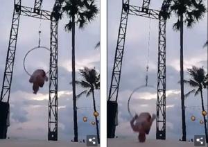VIDEO DRAMATIC! O acrobată de 26 de ani și-a RUPT GÂTUL după ce a căzut de la înălțime în timpul unui exercițiu