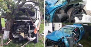 ACCIDENT TERIBIL cu victime! Un Opel s-a făcut praf după IMPACTUL VIOLENT cu o dubă. IMAGINI DRAMATICE