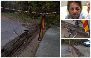 O poștăriță din Vadu Crișului, Bihor, a ajuns la spital cu fracturi la față, după ce a intrat cu bicicleta într-o groapă nesemnalizată