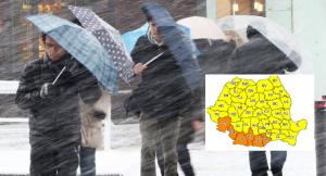ANM a emis o alertă de vreme severă în toată ţara. Coduri galben şi portocaliu de ninsori şi vânt puternic, până mâine seară