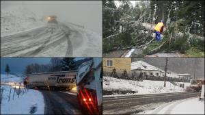 Ninsorile şi vântul puternic fac prăpăd în ţară. Morţi, răniţi, copaci rupţi, oameni blocaţi în zăpadă, maşini derapate (Video)