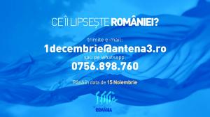 "100 România", concurs lansat Antena 3 de 1 decembrie. Trimite mesajul tău video