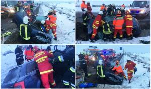 Accident groaznic la Suceava. Un tânăr de 22 ani în stare gravă, după ce a lovit cu maşina un cap de pod (Video)