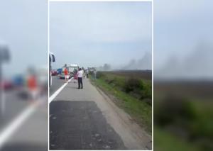 Maşină în flăcări pe Autostrada Soarelui. Incendiul violent a izbucnit pe sensul spre Constanţa
